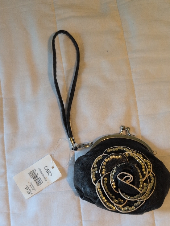 Cato Handbags - Cato Black Wristlet Coin Purse with Gold Floral Stud Embellishment